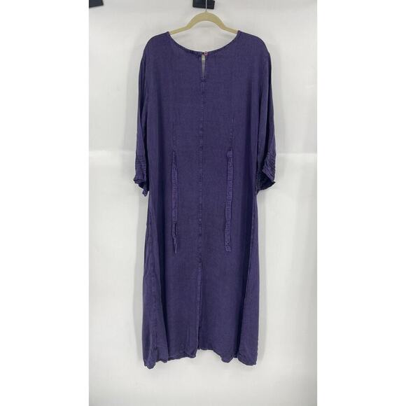 Vintage Just Cruising Midi Dress Womens 1X Purple Ruffles Pleated Embroidered - Picture 7 of 13